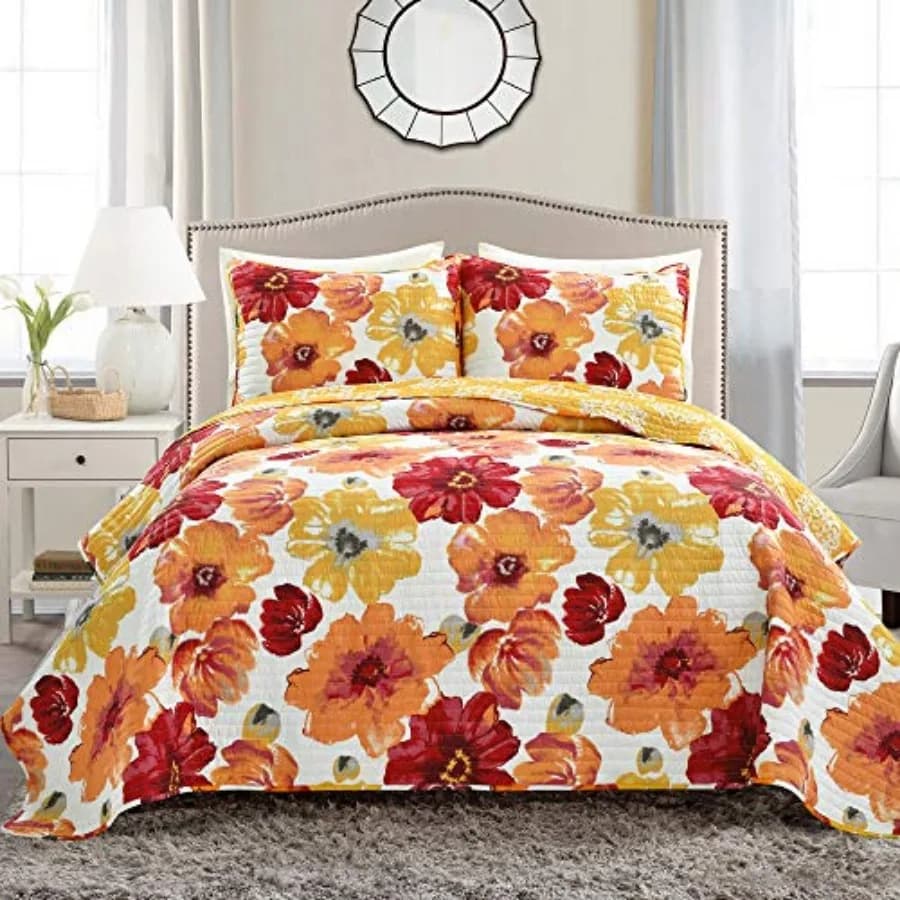 Leah Reversible Floral 3 Pcs - Watercolor Botanical - Cottage Core - French Country Decor- Bedding Size