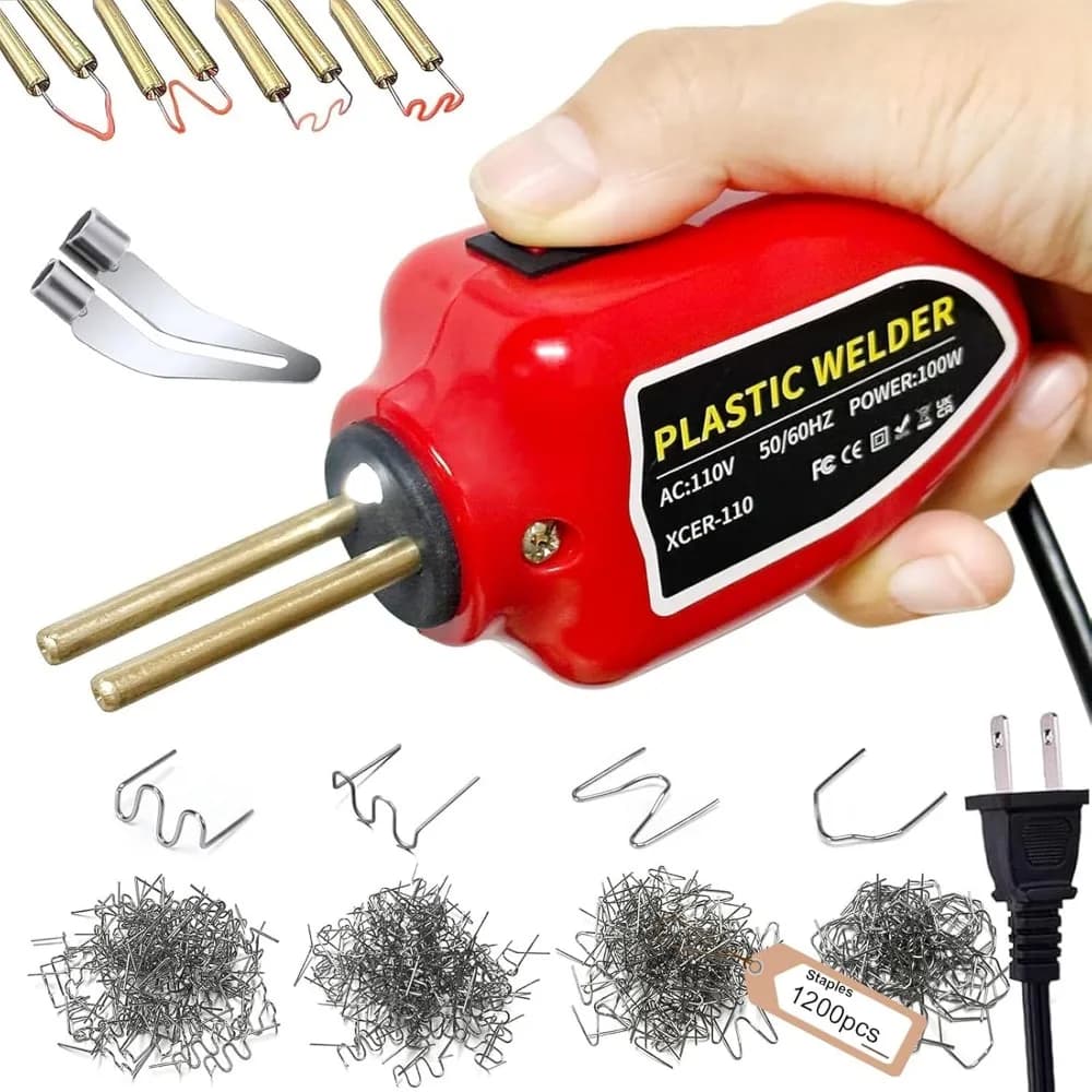 Saldatore di plastica portatile da 100 W 1200 pezzi Kit di saldatura di plastica con punti metallici a caldo, kit di bacchette per saldatura con pistola per saldatore con cucitrice a caldo per paraurti auto Rep