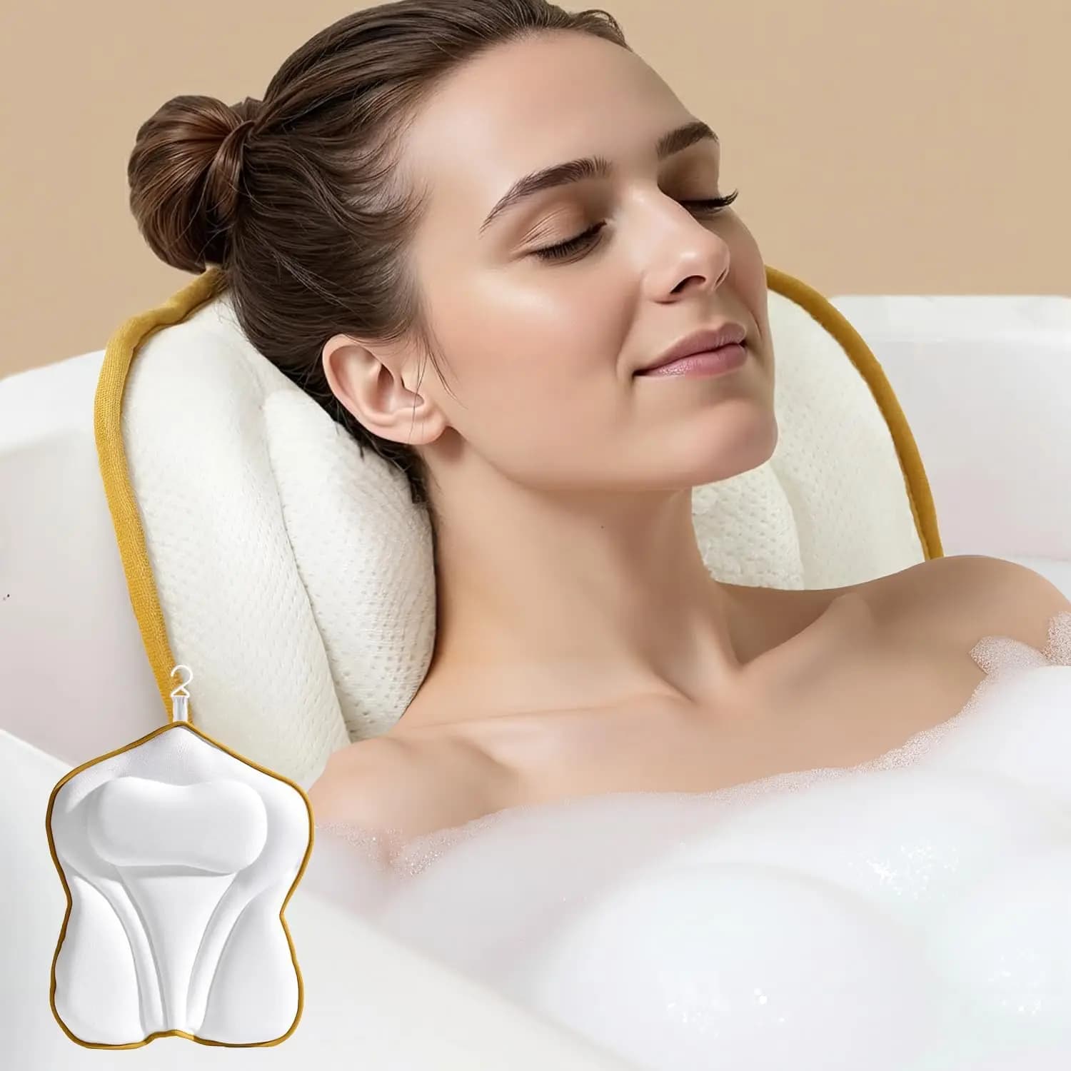Cuscino Antiscivolo per Vasca da Bagno con 72 Ventose, Supporto Ergonomico per Testa, Collo e Schiena, Rete ad Asciugatura Rapida per Spa