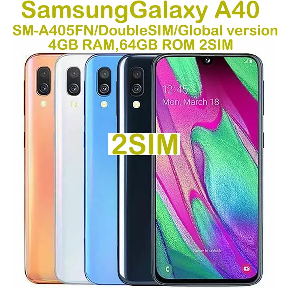 Samsung Galaxy A40 Ricondizionato, Smartphone Android Globale Dual SIM, Display AMOLED 5.9 Pollici, Fotocamera 25MP, Batteria 3100mAh, Ricarica 15W, Sbloccato