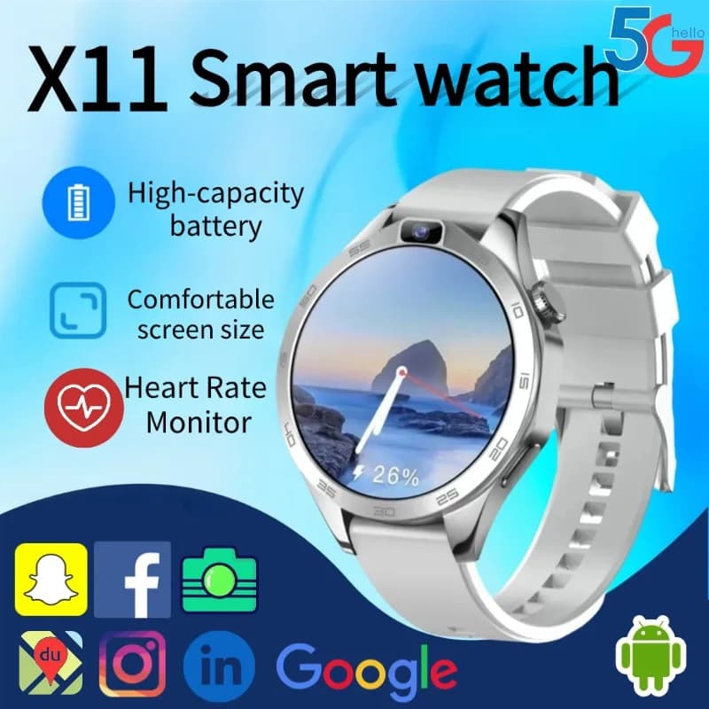 X11 4G Smartwatch for men with double camera 8GB 128GB Android 8.1 GPS WiFi 1380mAh Battery Fitness Tracker Waterproof heart rate