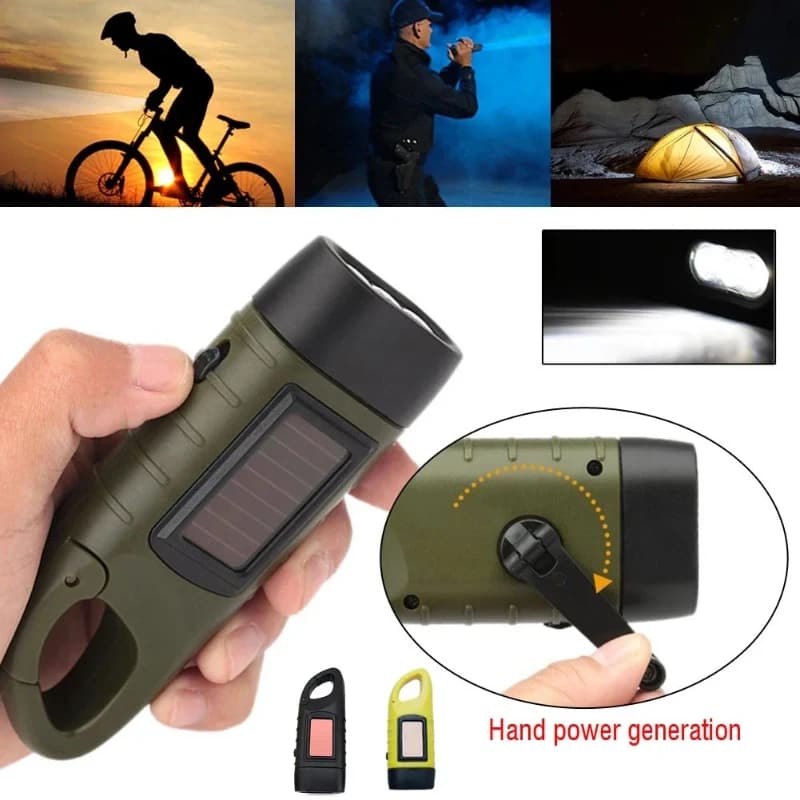 Nuova Torcia LED Portatile, Luce per Tenda, Dinamo a Manovella, Torcia Solare, Lanterna d'Emergenza a Lunga Portata per Campeggio ed Escursionismo