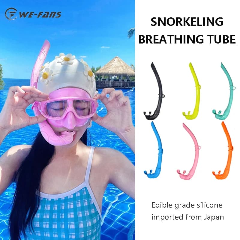 White All Silicone Wet Type Breathing Tube Snorkeling Free Diving Scuba Swim Equipment Roll Up