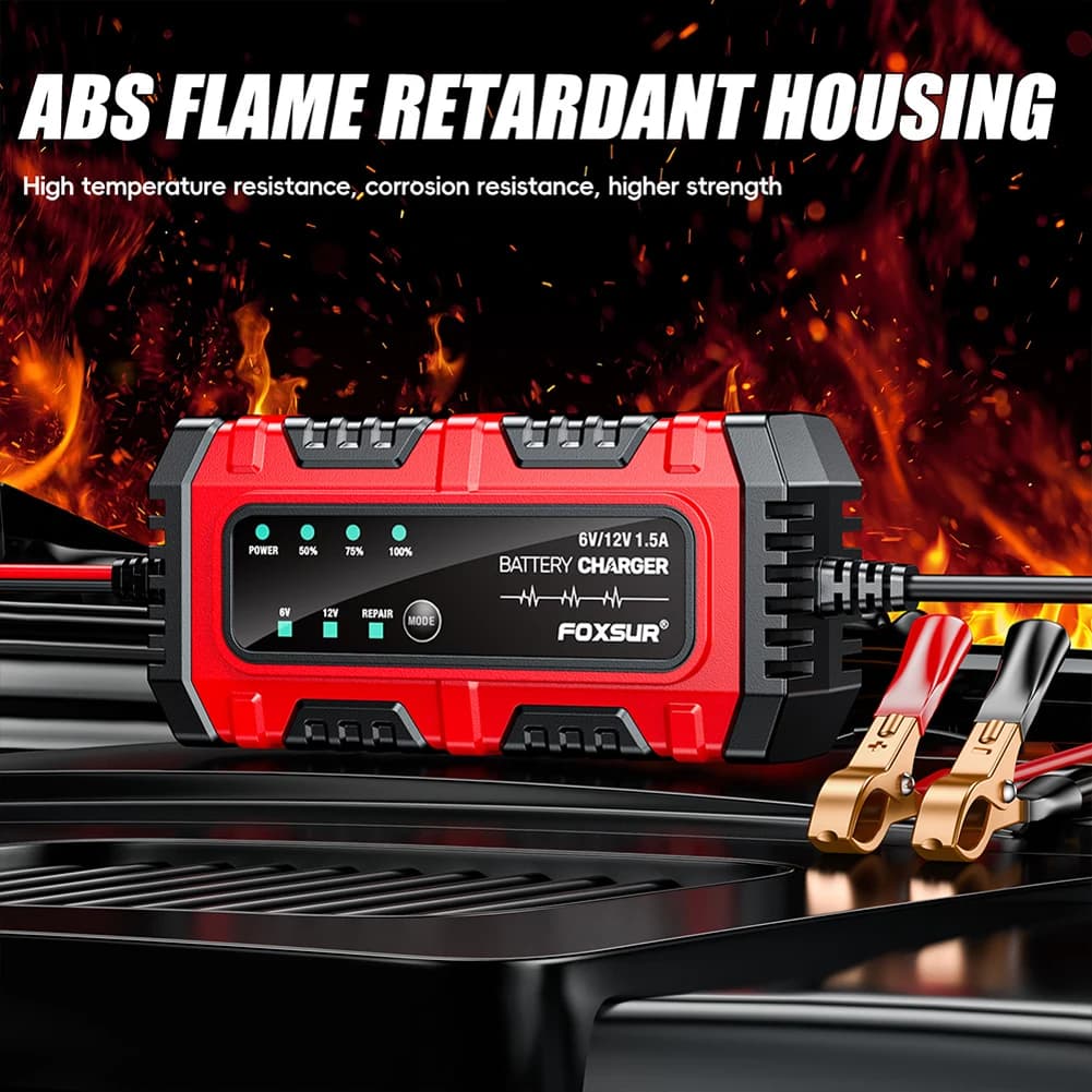 Caricabatterie per Auto 6V 12V 1.5A, Caricabatterie per Moto Elettriche, Caricabatterie Intelligente per Auto, Camion, Barche, SUV, Batterie al Piombo-Acido AGM GEL