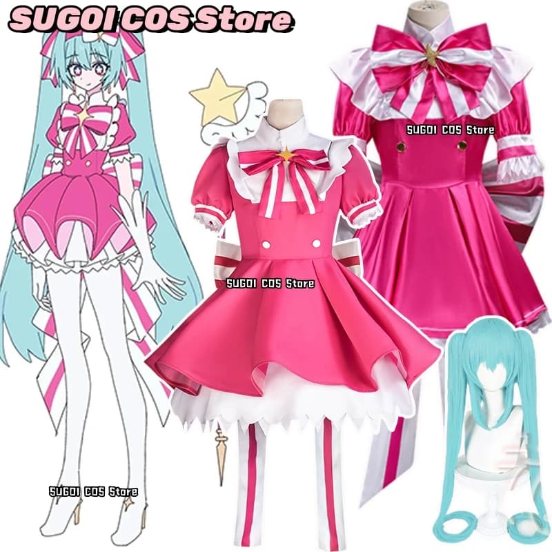 Retry Now Mikuku Costume Cosplay Project SEKAI Uniform Pink Dress for Girl Magic Bacchetta SUGOI COS @ Role Game Dress for Women's Halloween