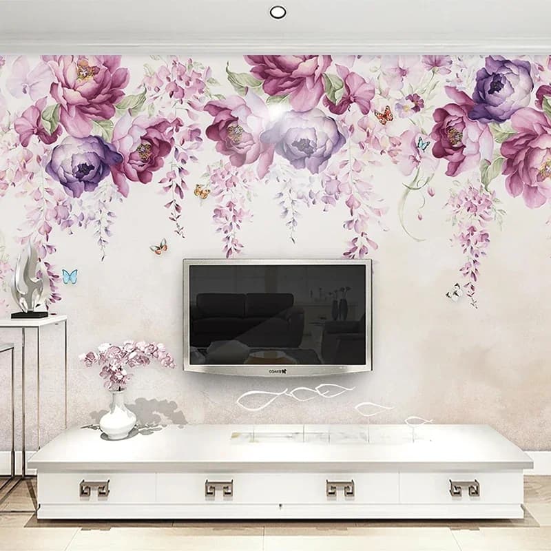 Custom 3D Wall Murals Luxury Wallpaper Modern Purple Floral Flowers Photo Living Room Papel De Parede Home Décor Fresco Tapety
