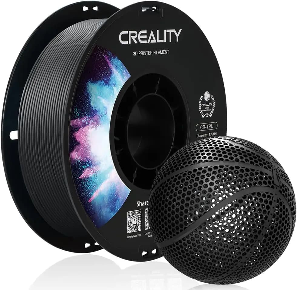 Black Creality TPU Filament Flexible for 3D Printer, 1kg 1.75mm, for Air Chamberless Basketballs, Soft TPU, Shore Hardness 95A