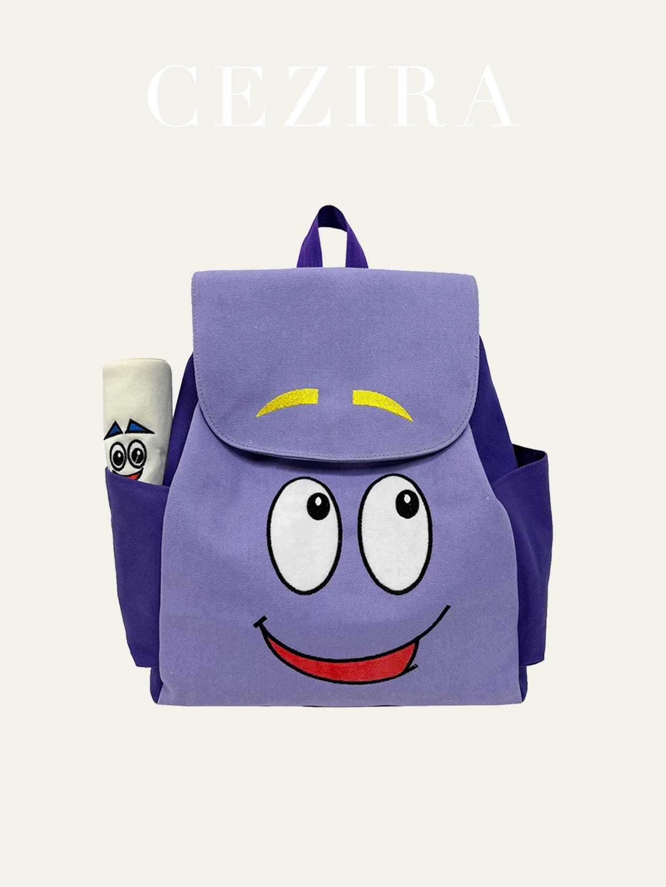Zaino carino Kawaii Cartoon Smile Face Grande copertina con patta Zaino con coulisse Mappa del tesoro Borsa a matita con cerniera Studente Dora Travel