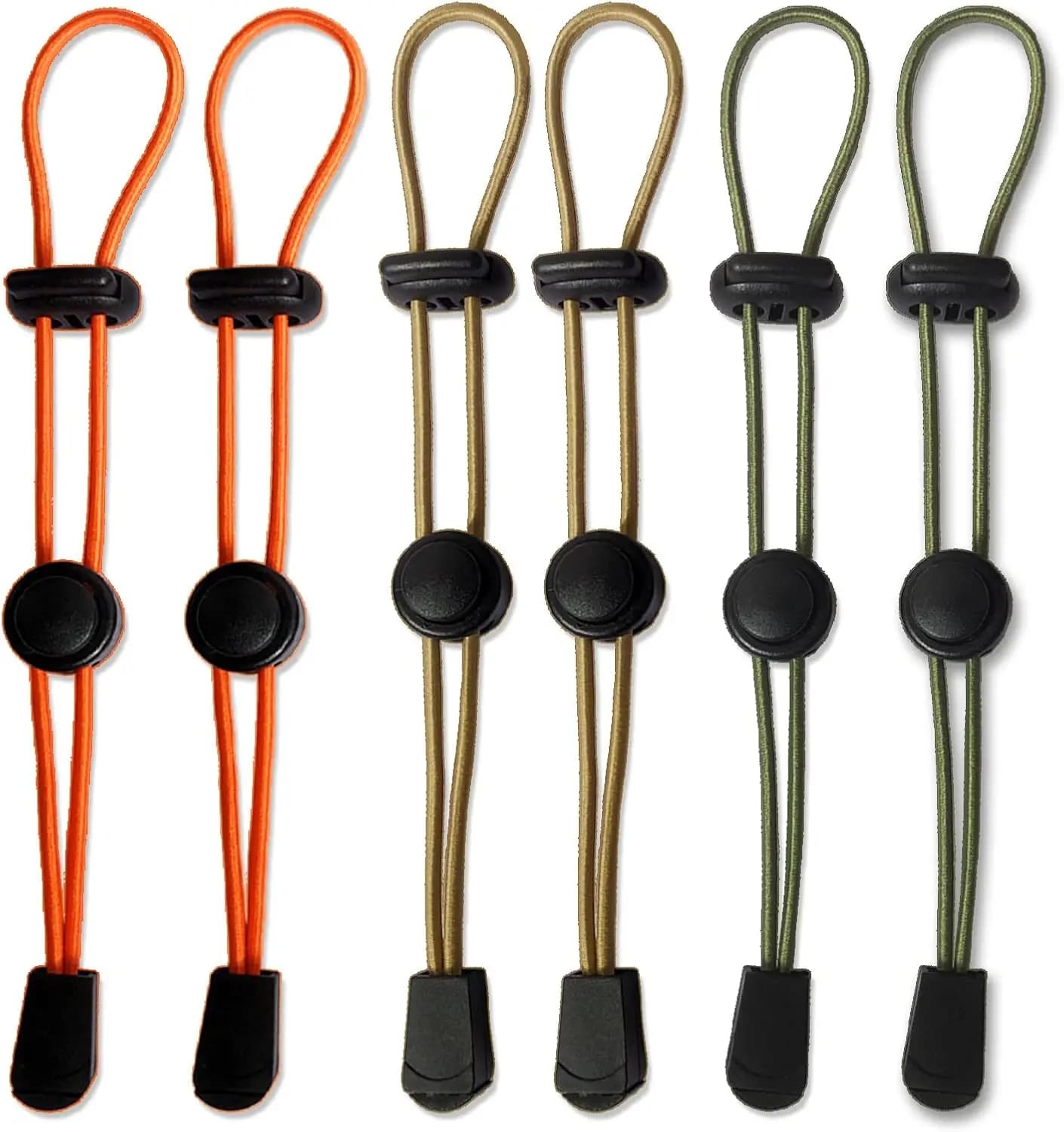 Pack of 6 elastic clips for the organization of the backpack equipment, trekking sticks, camping equipment in military green/cachi/orange