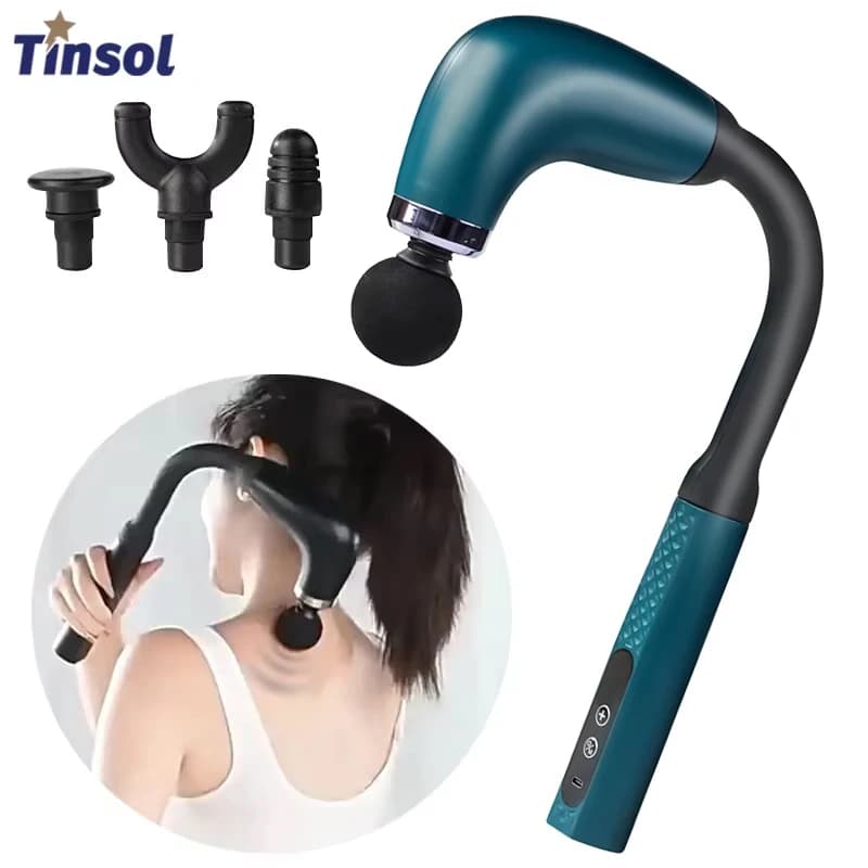 Rechargeable Fascia Gun with Bent Long Handle High-frequency Vibration Massage Gun Muscle Relaxation Back Neck Massager Tool