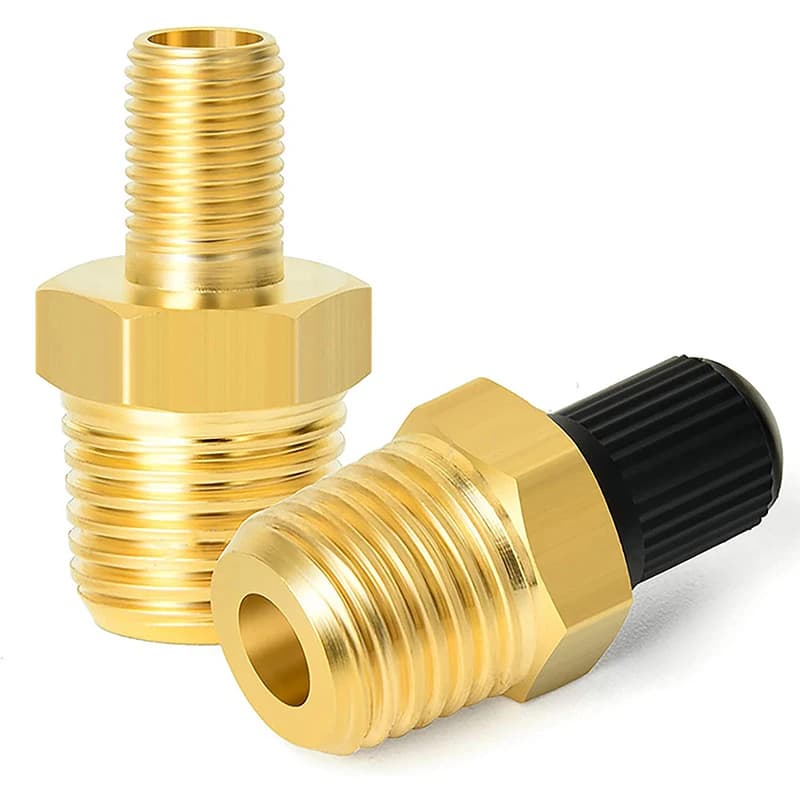 2 Pezzi Adattatore per Gonfiaggio Pneumatici in Ottone, Connettore Maschio 1/4' NPT a Valvola Schrader Standard con Stelo Valvola Interno