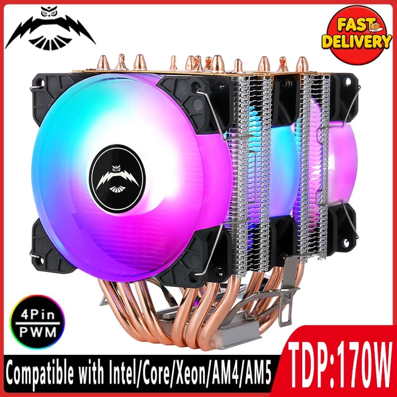 Lampada colorata compatibile Xeon E5 X99 Twin Towers Cooler 4/6 Heat Pipe Ventola CPU raffreddata ad aria per LGA2011 115x 1200 1700 1851 AM5 AM4