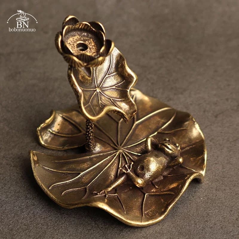 Antique Copper Incense Stick Holder Couple frog Lotus Small Ornaments Creative Vintage Brass Censer Home Decor Incenses Burner