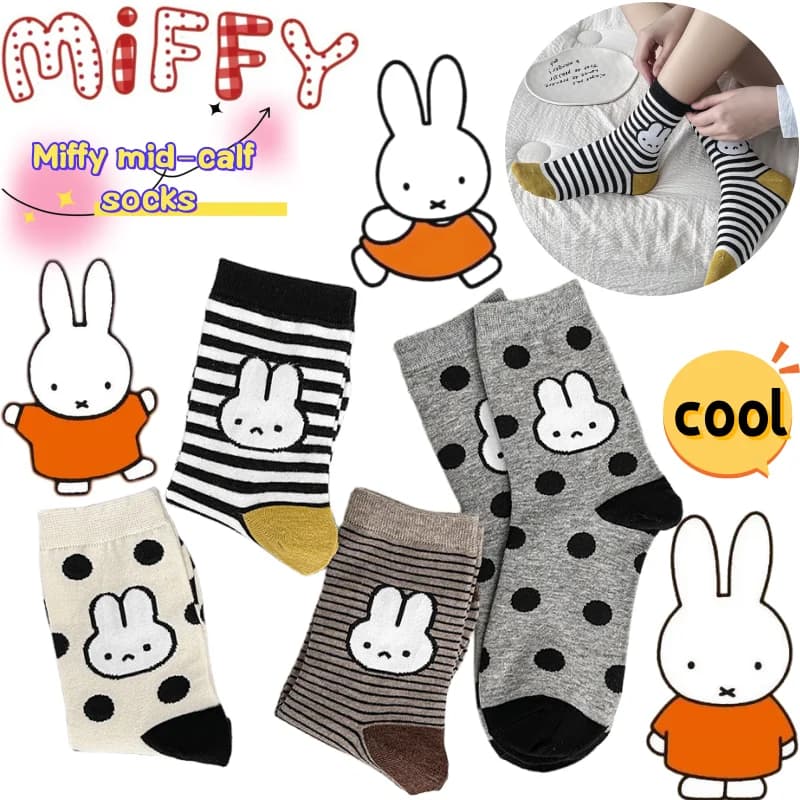 Calzini con coniglietto Miffy, stampa cartoon di alta qualità, creativi, unisex, adatti a tutti, carini, in cotone traspirante, calzini a tubo, idea regalo