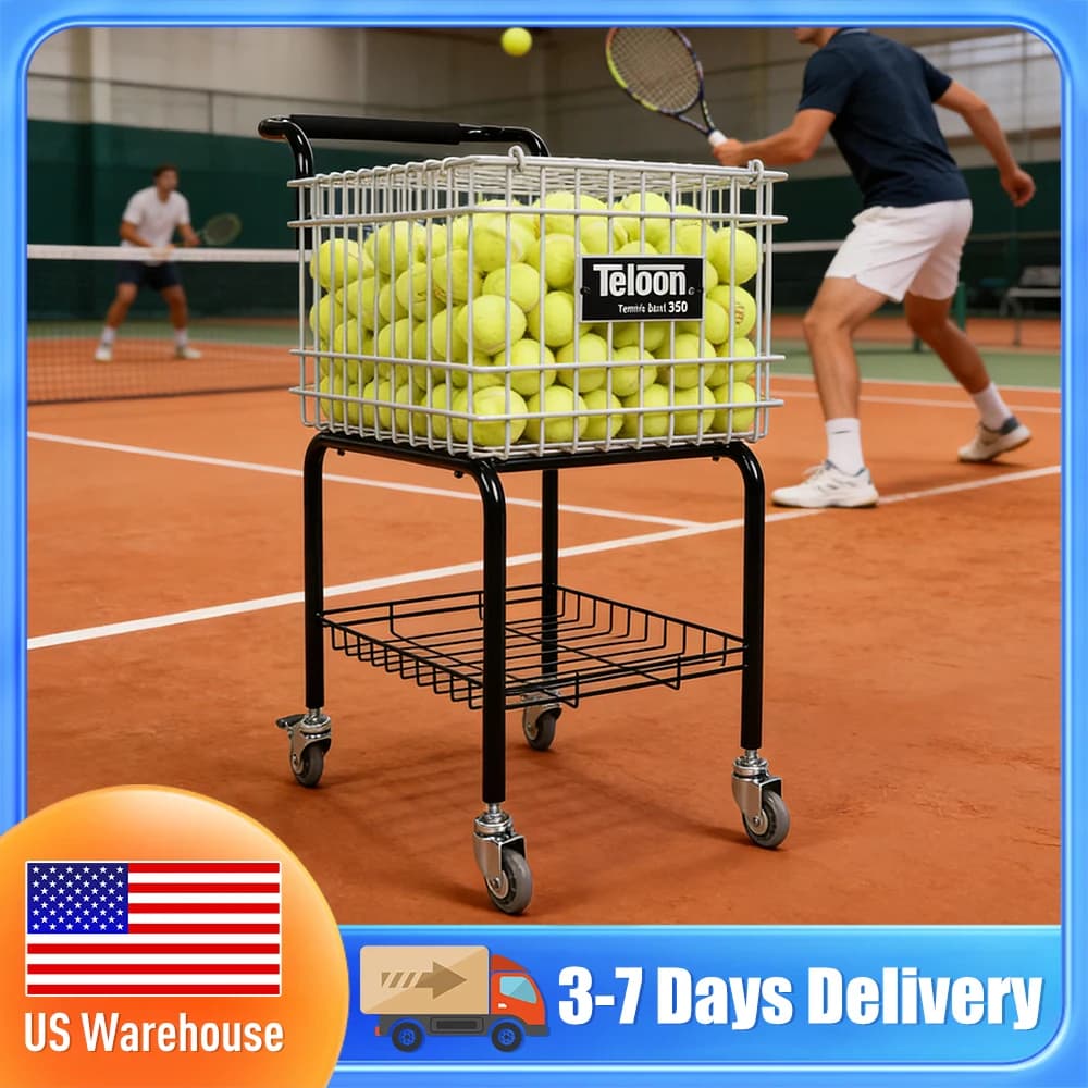 Carrello Pieghevole per Allenamento Tennis con Cesto Raccoglipalline, Contiene 350 Palline per Pratica di Tennis, Pickleball, Baseball e Softball