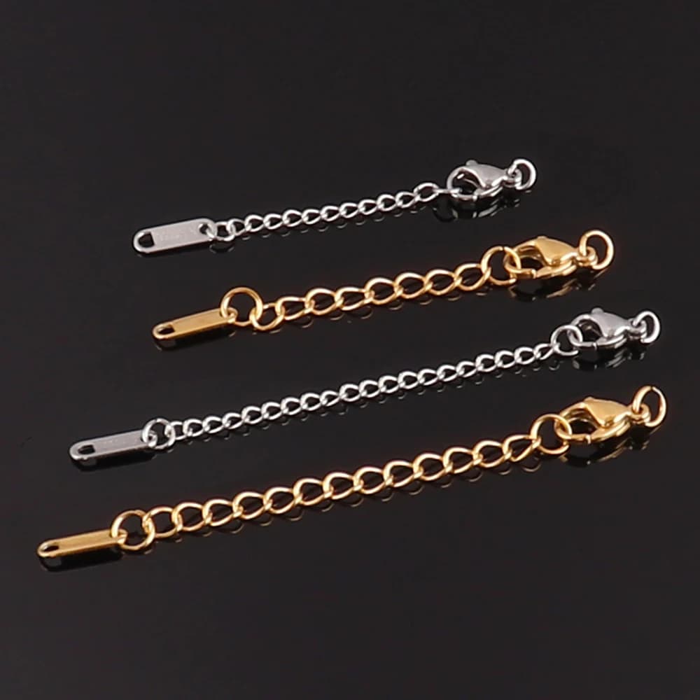 Catene di coda estese con estensione in acciaio inossidabile da 10 pezzi con fermagli a moschettone per gioielli fai da te che realizzano connettori per collane e braccialetti