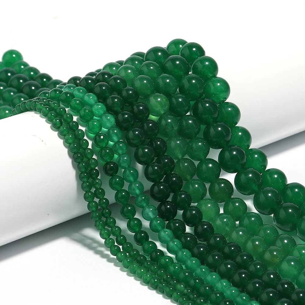 Perline di pietra naturale 4 6 8 10 12 mm Verde scuro Calcedonio Giada Perline rotonde allentate del distanziatore per la creazione di gioielli Collana braccialetti fai da te