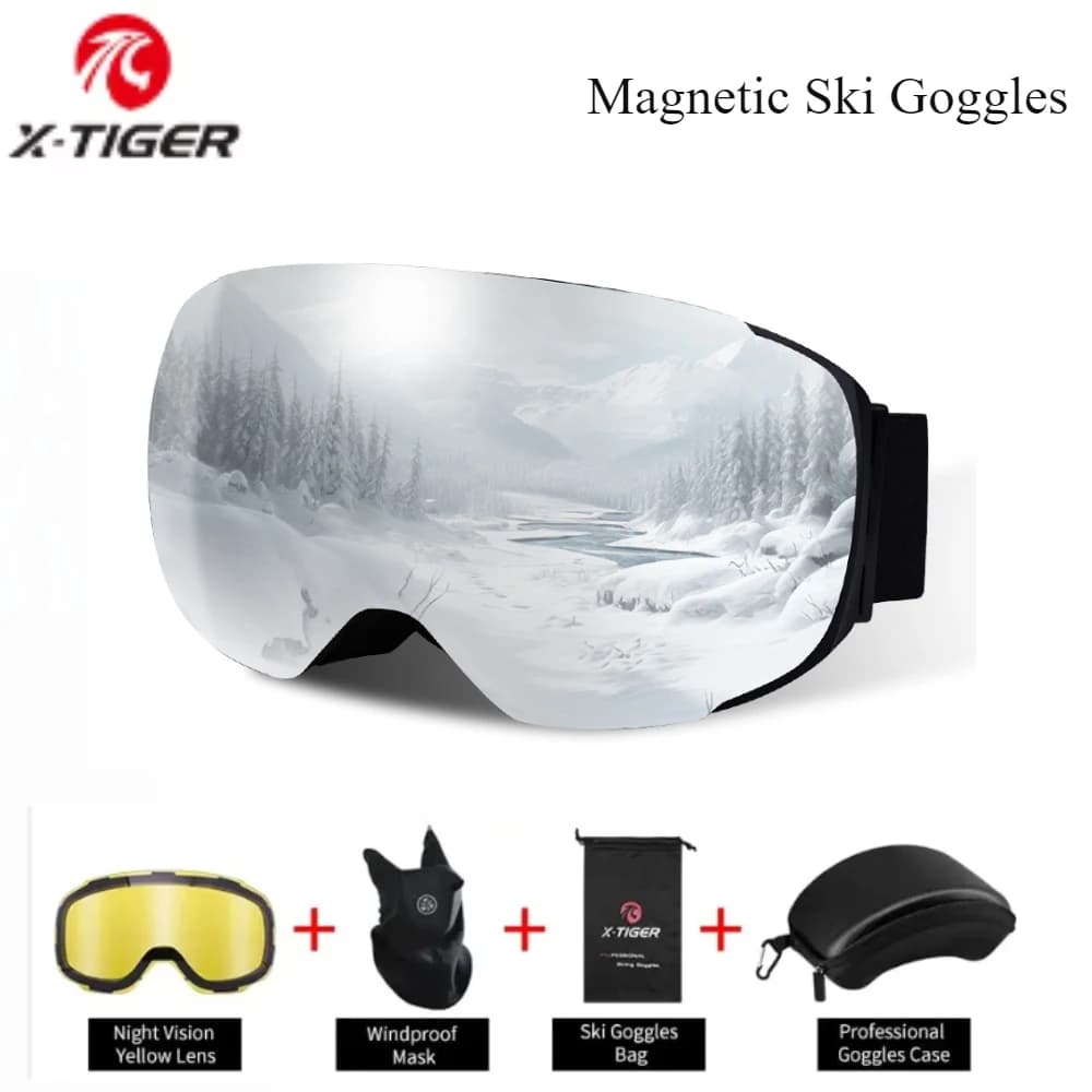 X-TIGER Occhiali da sci magnetici Set Doppi strati Occhiali da snowboard antiappannamento Occhiali da motoslitta Occhiali sportivi per adulti