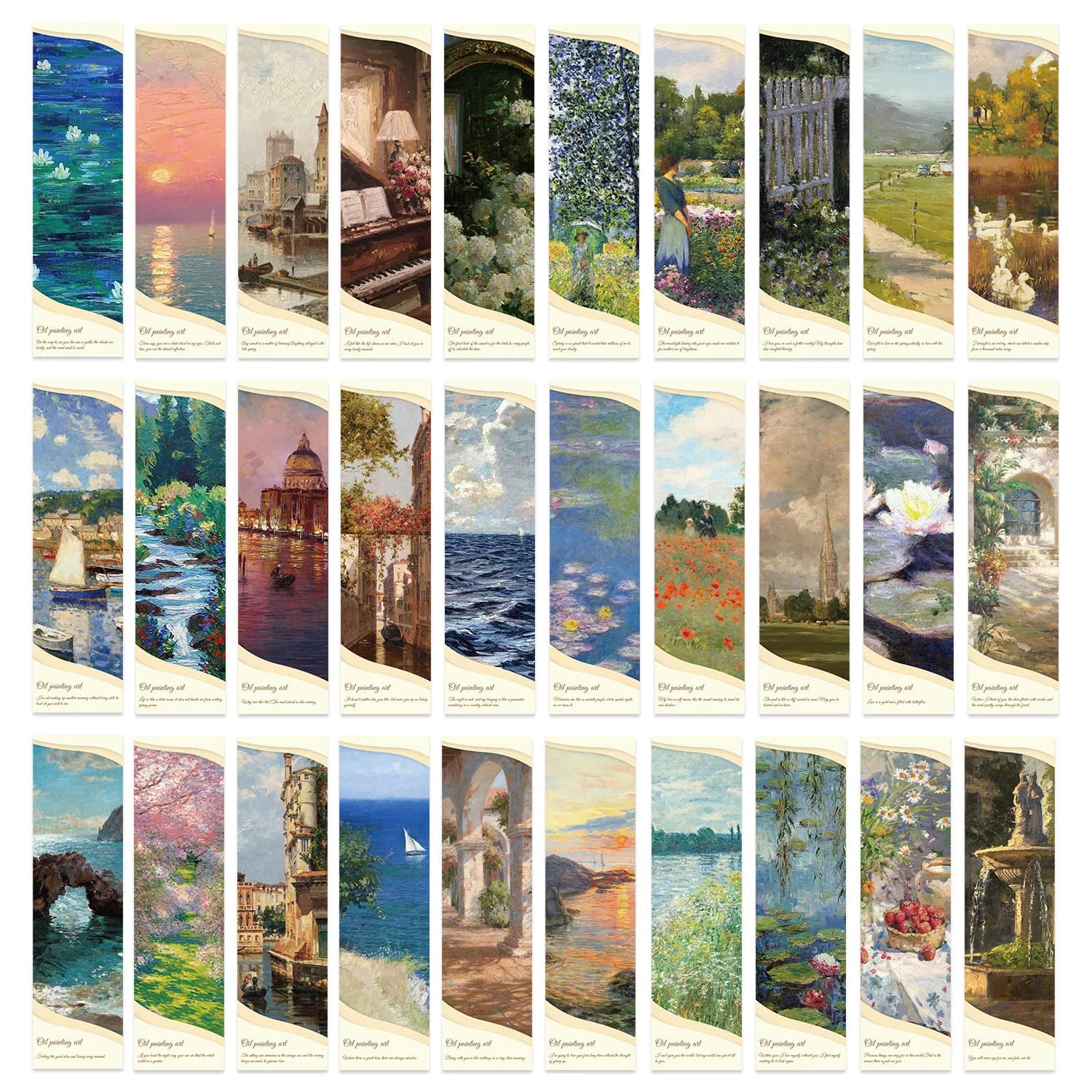 30Pcs/Set Vintage Impressionist Oil Painting Bookmarks Fine Art Stationery Paper Book Marks Gift for Art Lovers Readers