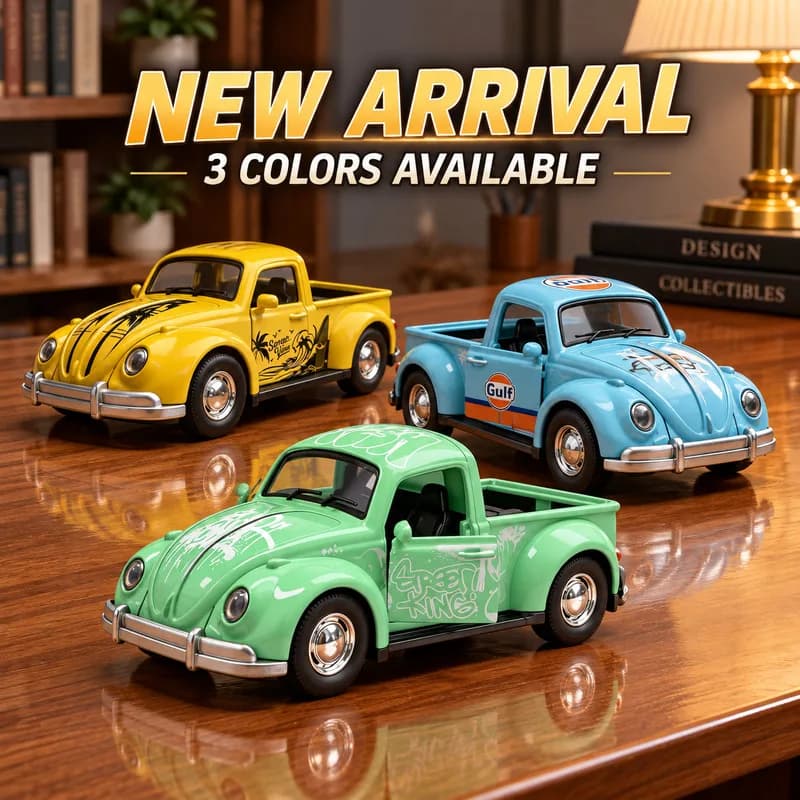NEW 1:36 Vintage Beetle-Style Pickup Truck Alloy Pull-Back Model Car Opening Doors Diecast Collectible Christmas Birthday Gift