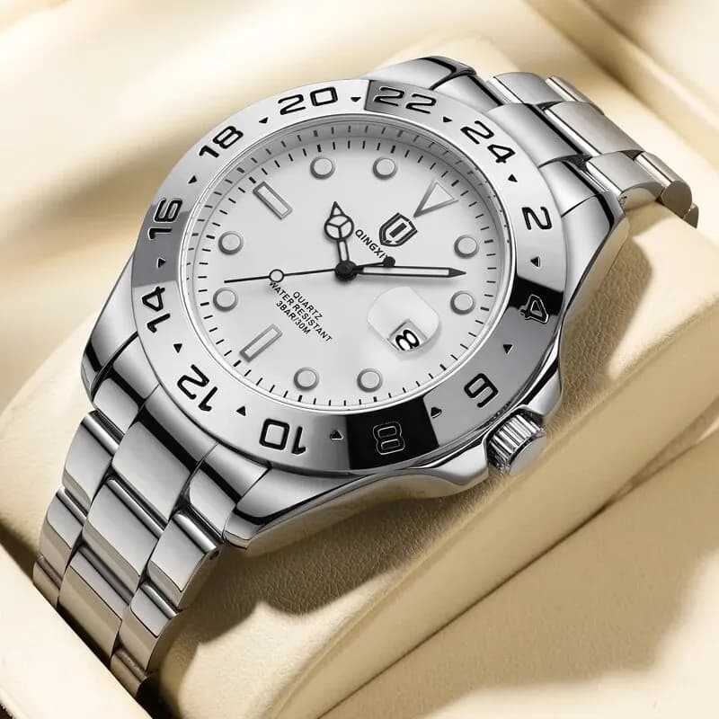 QINGXIYA Brand Luxury Men's Quartz Watch Solid Stainless Steel Strap Waterproof Luminous Calendar Men's Watches Relogio Masculine