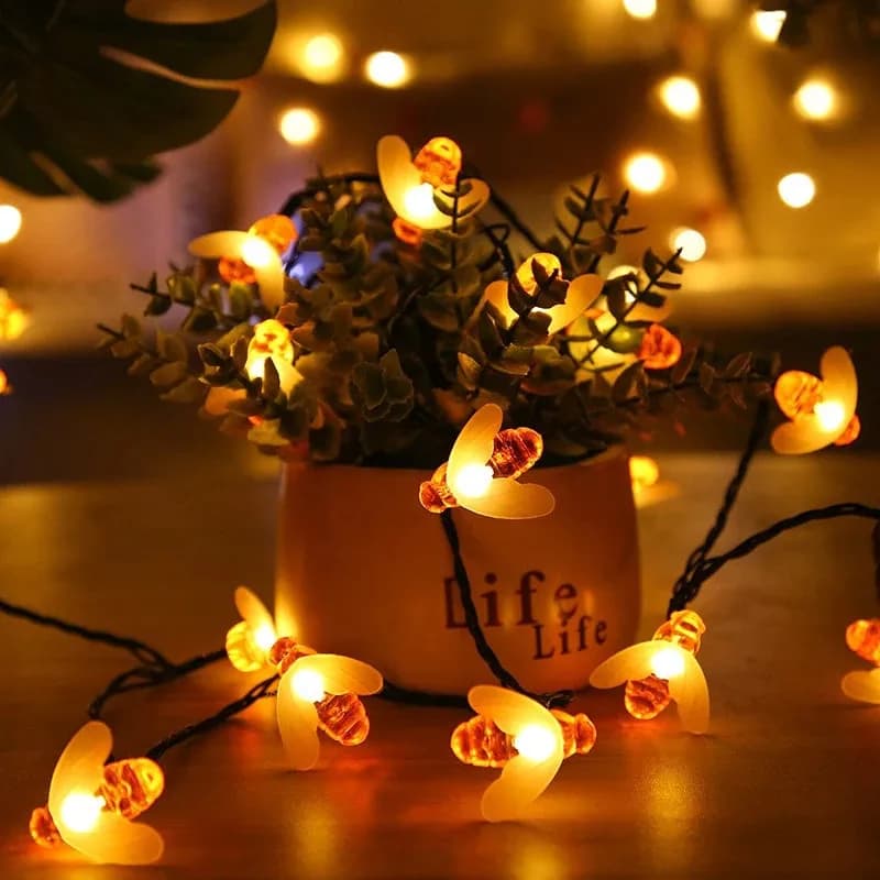 Luci a Stringa LED Solari a Forma di Ape con 8 Modalità, Decorazione per Giardino, Recinzione, Patio, Matrimonio, 20/50/100 LED
