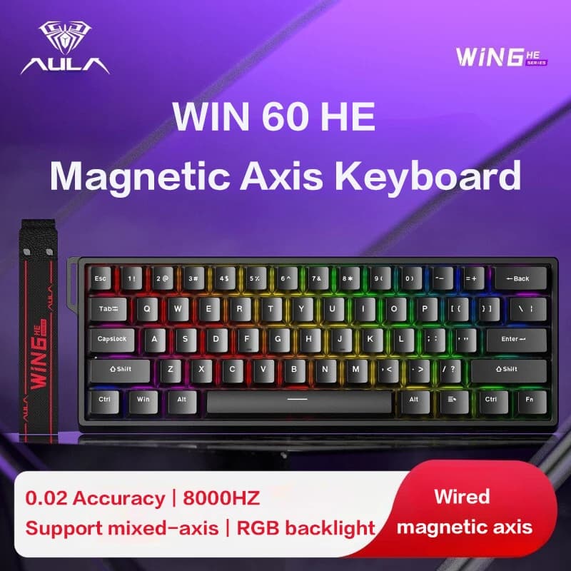 AULA WiN 60 Tastiera ad asse magnetico RT Connessione meccanica cablata personalizzata per giochi con driver web per velocità di risposta 8K