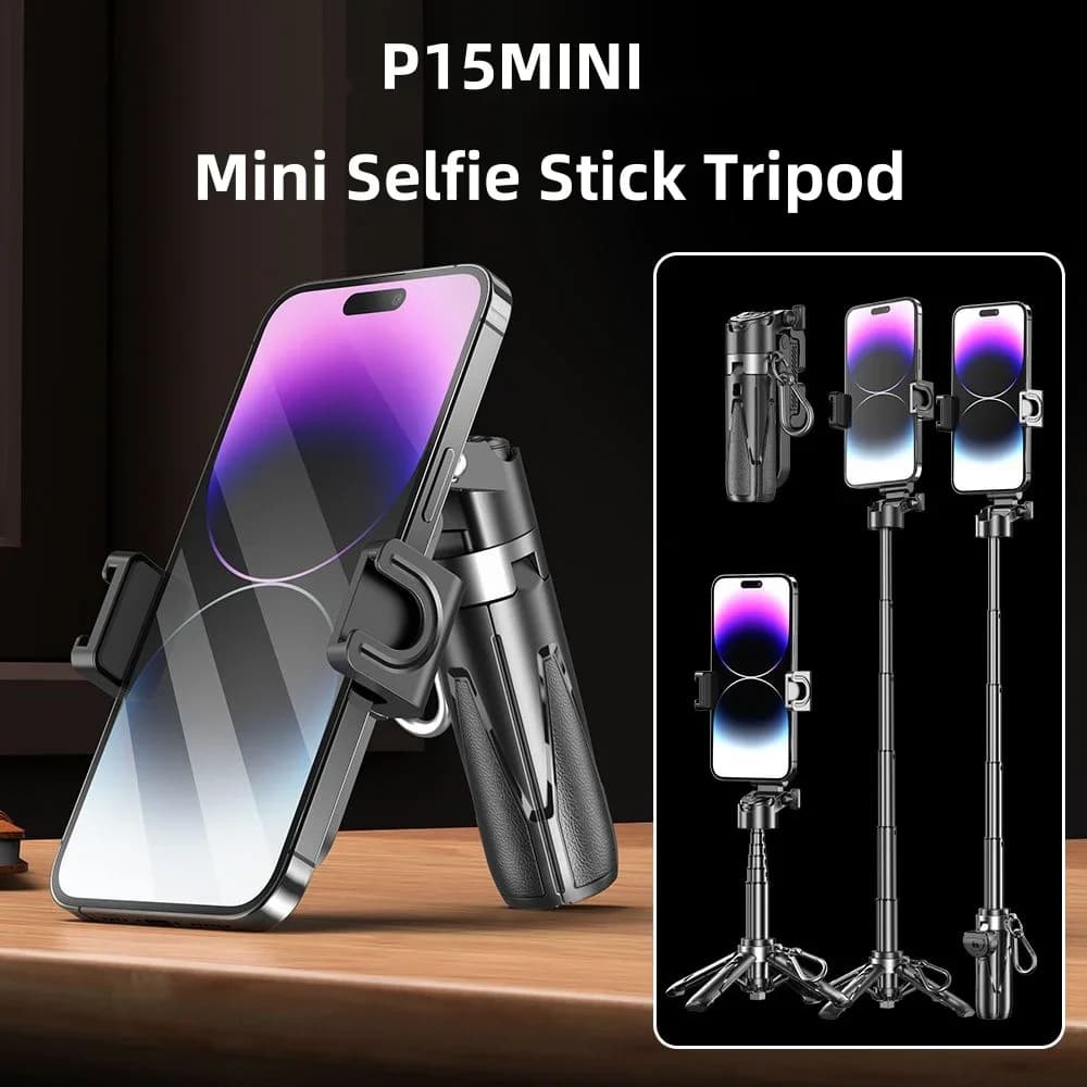P15Mini Treppiede per selfie stick Treppiede per telefono con impugnatura allungabile 3 in 1 con telecomando staccabile per la fotografia di streaming live Vlog