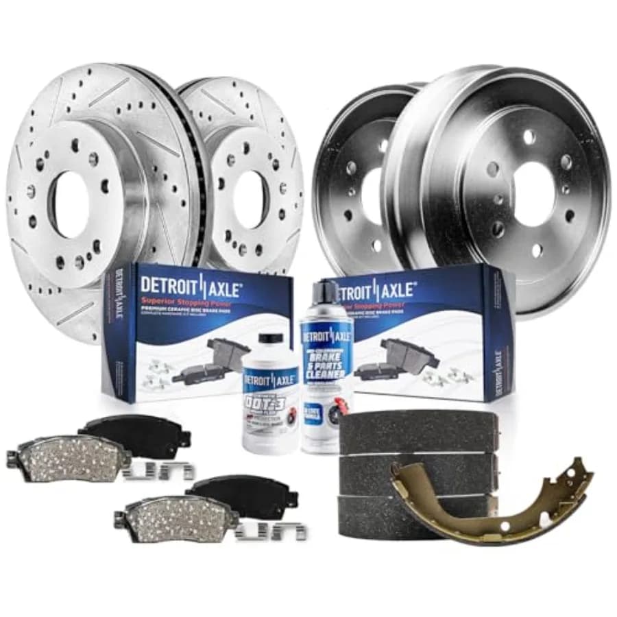 Rotori a fessura forati anteriori Pastiglie freno in ceramica Tamburi posteriori Ganasce semimetalliche di ricambio per Chevy GMC Silvera 2005 2006 2007