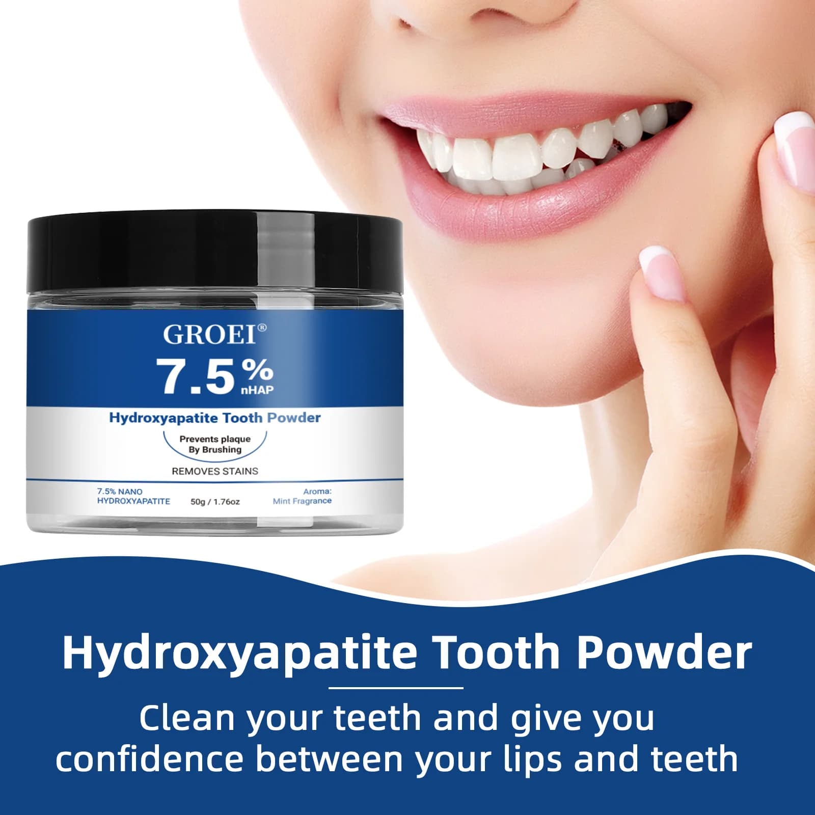 Hydrosapatite teeth powder, gentle mint, refreshing illuminating toothpaste for breath, toothpaste for removing intensive stains, oral care