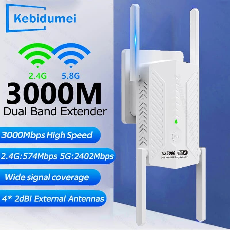 Ripetitore WiFi 6 da 3000 Mbps Roteador Wi-Fi 6 Ripetitore di segnale 2.4/5 Ghz 4 Antenna ad alto guadagno Amplificatore extender a lungo raggio WPS Easy Set