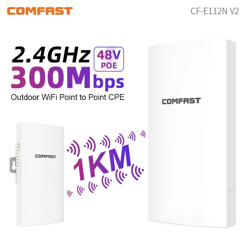 COMFAST 2PC 1KM 300Mbps Ponte CPE esterno 2.4Ghz Router WiFi wireless Ripetitore AP Estensore di segnale Router da Ap P a P con 24V POE