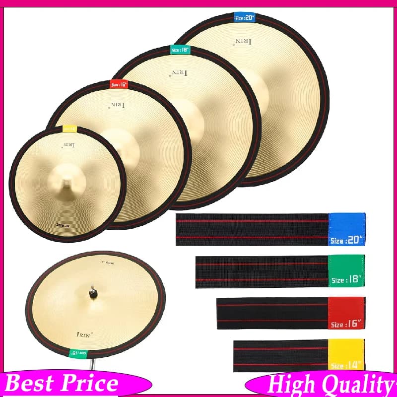 Set da 4 Pezzi: Pad Silenziatore per Piatti da Batteria con Cinghia Elastica, Smorzatore per Set di Batteria da 14+16+18+20 Pollici, Kit di Parti per Percussioni