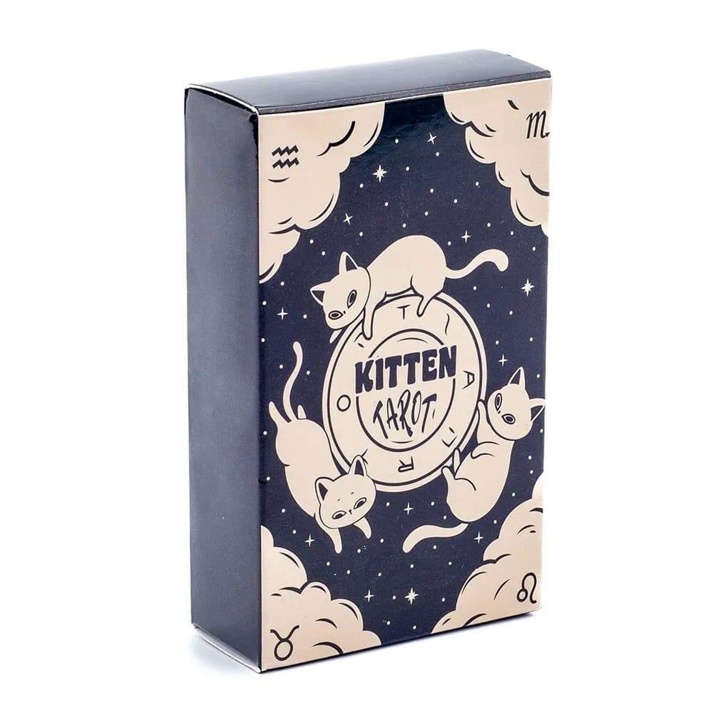 Kitten Tarot Deck 78Pcs Cute Black and White For Beginners Version Mysterious Board Game Fun Fortune telling Kit