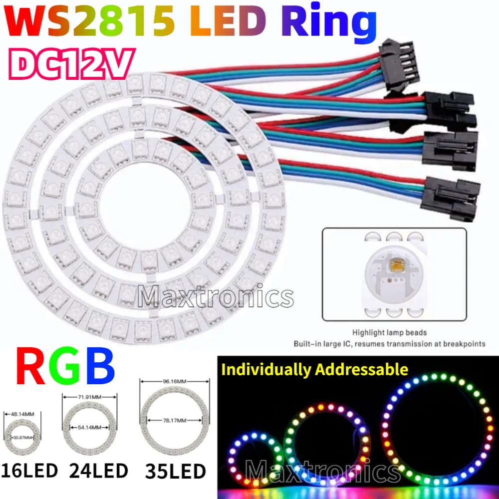 16/24/35LED WS2815 RGB LED Anello indirizzabile individualmente DC12V Colorato IC incorporato SMD5050 4PIN Filo Moduli programmabili Luce