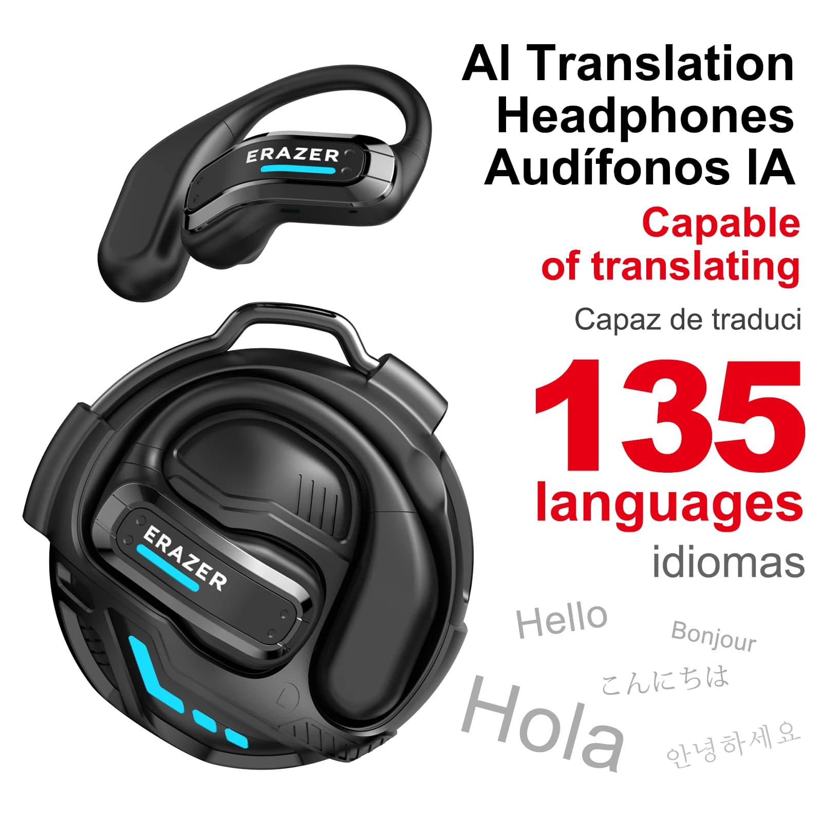 ERAZER X8 AI Translator Earbuds Wireless Bluetooth Earphones Low latency HD Call Gaming Headphones with Mic Sports Headsets