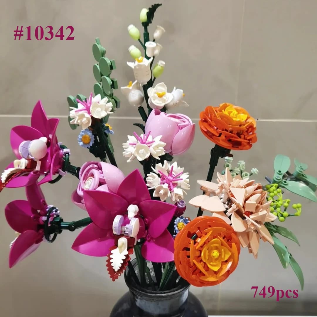 Set di Blocchi da Costruzione Romantici con Fiori Rosa 10342 Compatibili con Particelle Legoed Adatti per Regali di Natale 749 Pezzi