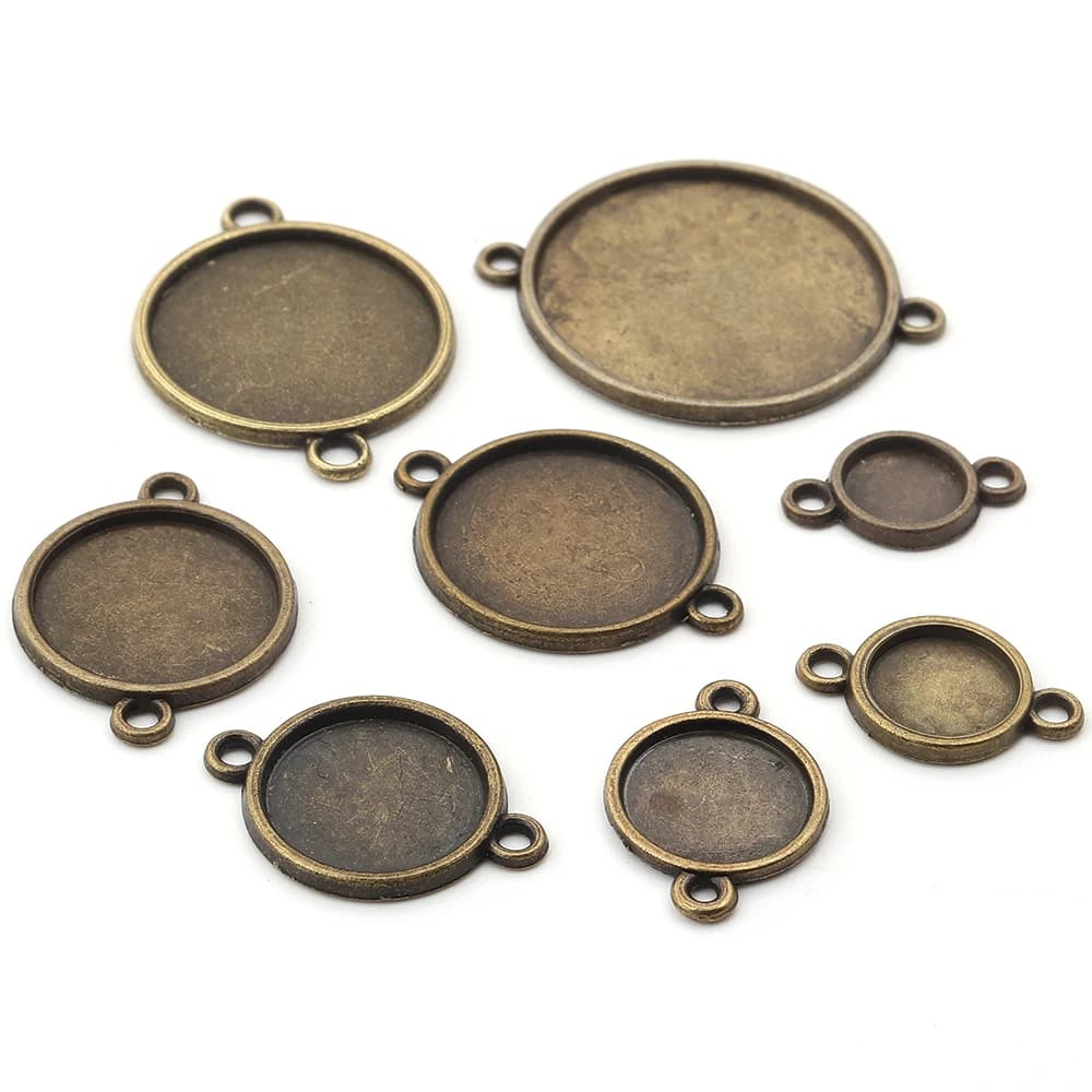 10 pz 8/10/12/14/16/18/20/25mm Base Cabochon Rotonda Doppio Foro Vassoi Lunetta Vuota Per Creazione di Gioielli Accessori Collana FAI DA TE