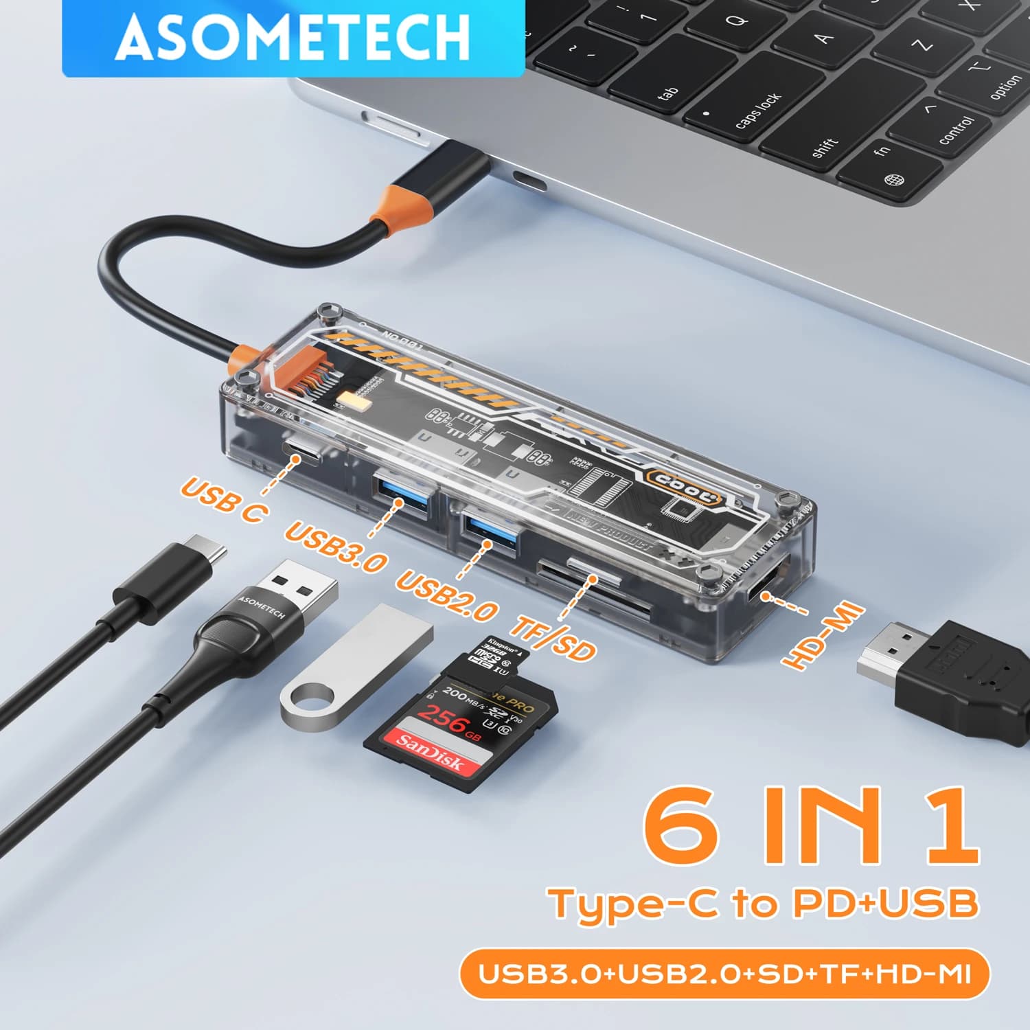 Hub USB C 6 in 1 tipo-c PD 100W Adattatore multiporta USB 3.0 Adattatore HDMI Hub Splitter Docking Station per MacBook Air Laptop