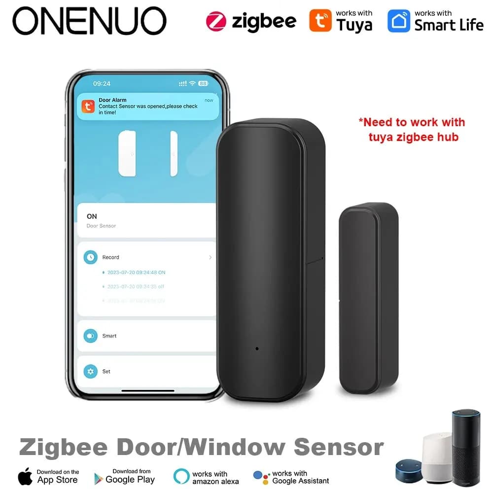 ONENUO Tuya Smart Zigbee sensore di allarme per porte e finestre rilevatori chiusi aperti allarme domestico Wifi compatibile con Alexa Google Home