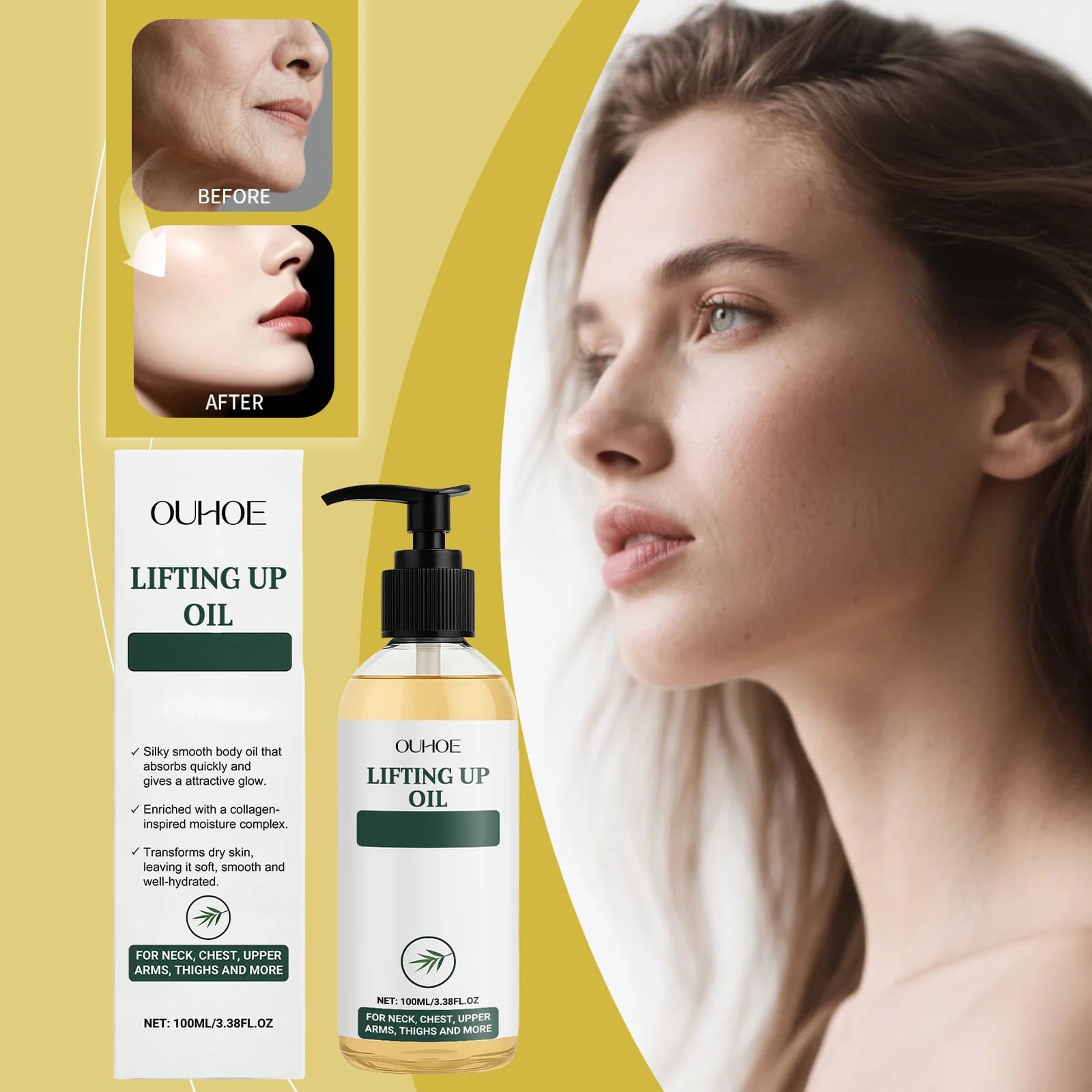 Collagen resonant body oil, deep hydration, firming, for arms, belly and excess fat, essential oil for skin massage of the whole body, 100 ml