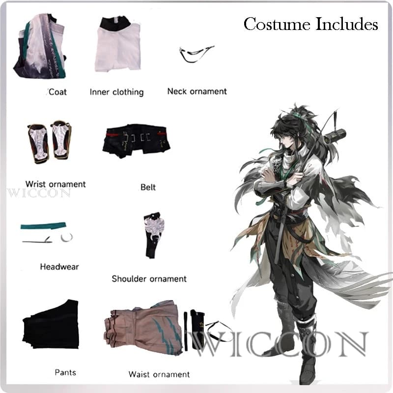 Adult Clothing Qiuyuan Wuwa Cosplay Costume Wig Dress Wuthering Waves Wig Boots Play Mens Halloween Play Uniforms