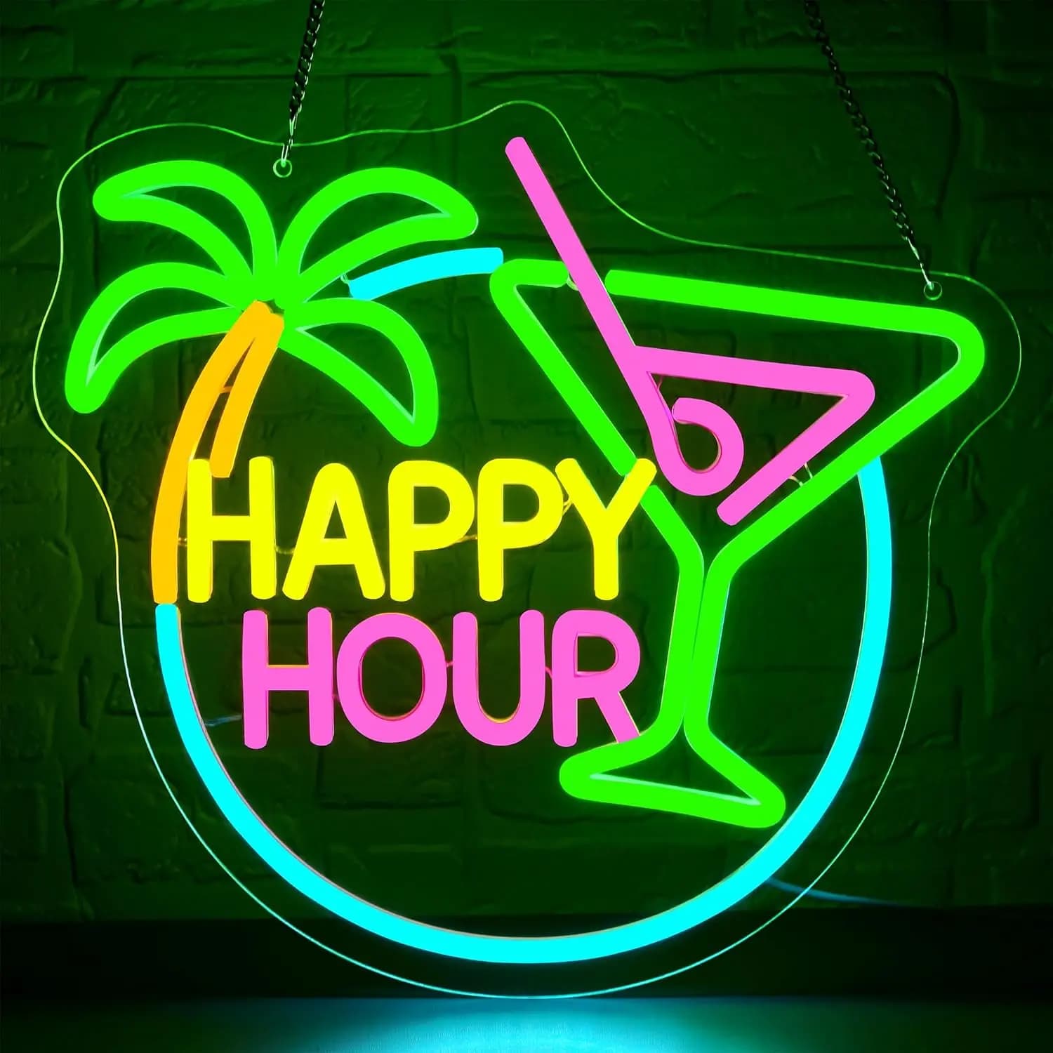Happy Hour Insegna al neon Dimmerabile Cocktail Luce al neon Decorazione da parete per uomo Grotta Camera da letto Bar Insegna Casa Negozio di birra Hotel Party Club Offi
