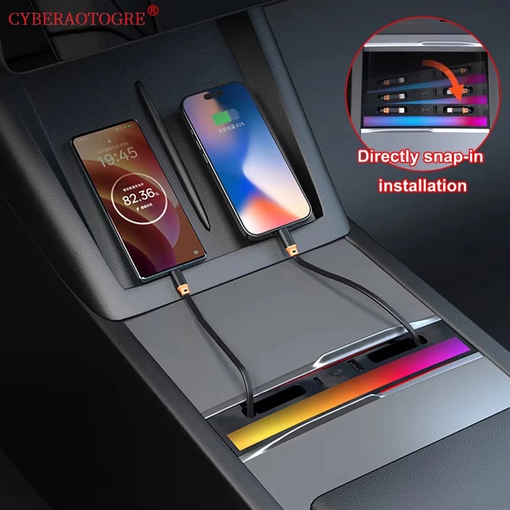 Stazione di Ricarica Rapida con Luce Arcobaleno per Tesla Model Y Juniper 2025+ e Model 3 Highland, Dock Espandibile Retrattile