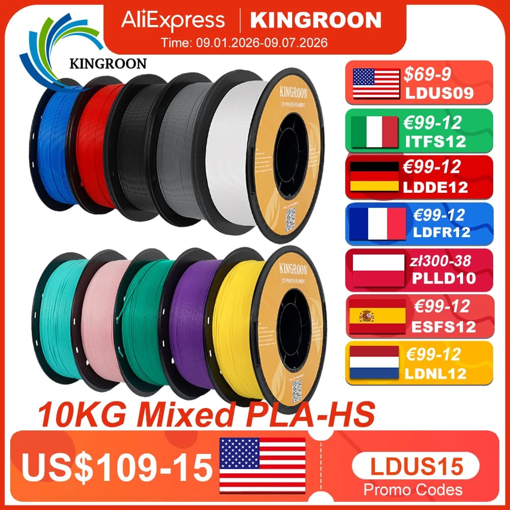 KINGROON HS-PLA Filament 1.75mm High Speed PLA 3d Printer Filament For Bambu All FDM 3D Printer 3D Printing Materials 5/10KG