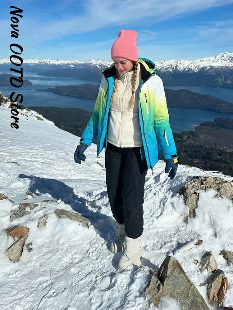 Women's Winter Ombre Ski Jacket & Pants Hooded Waterproof Windproof Warm Thermal Ski Suit Outdoor Sports Snow Wear