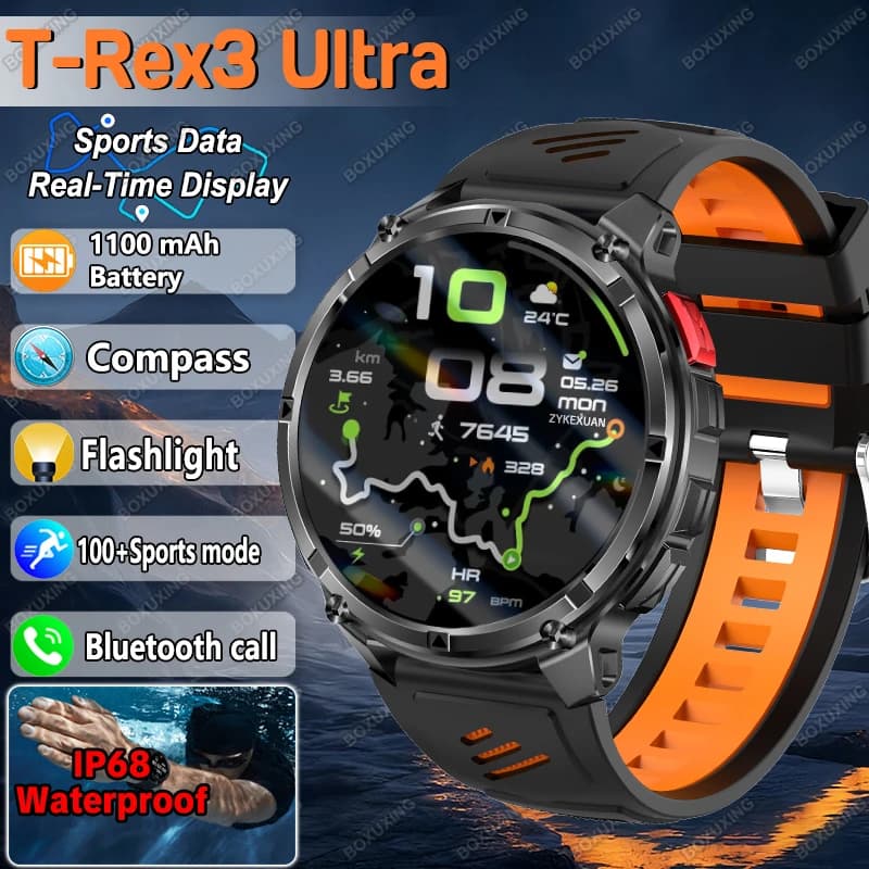 Nuovo Smartwatch Militare T-Rex3 Ultra 2026 con Batteria da 1100mAh, GPS, Impermeabilità IP68, Tracker Sportivo e Bussola per Attività all'Aperto