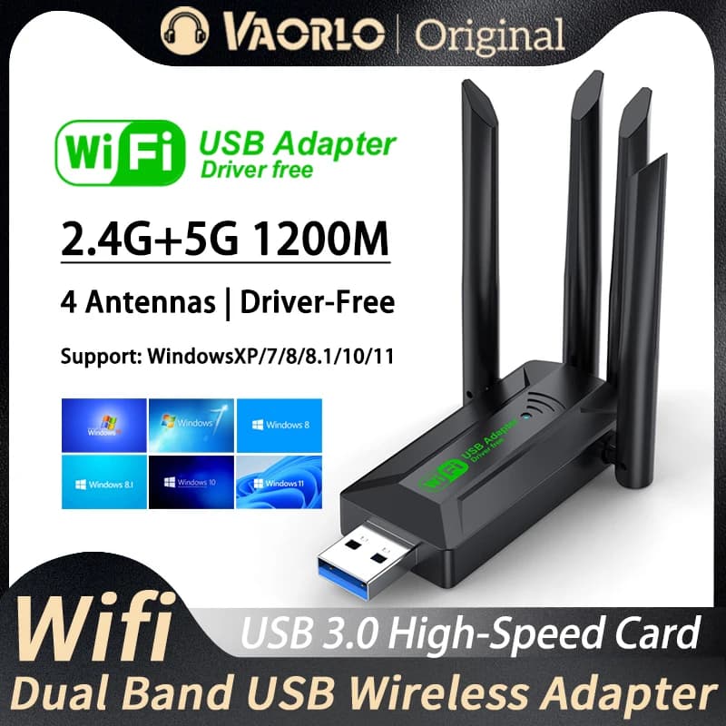 Adattatore USB WiFi 1200Mbps Dual Band 2.4G + 5Ghz Dongle WIFI 4 Antenna 802.11AC USB3.0 Ricevitore di schede wireless ad alta velocità PC/laptop
