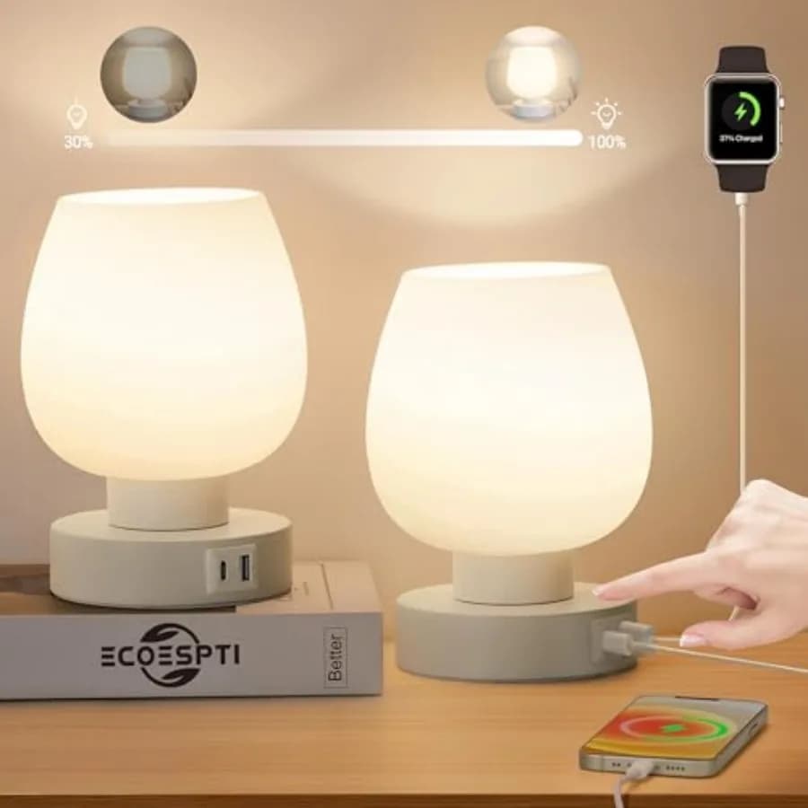 Lampada da Comodino Touch, Mini Lampada da Tavolo Dimmerabile per Camera da Letto, Piccola Lampada da Scrivania con Memoria di Luminosità e USB-C