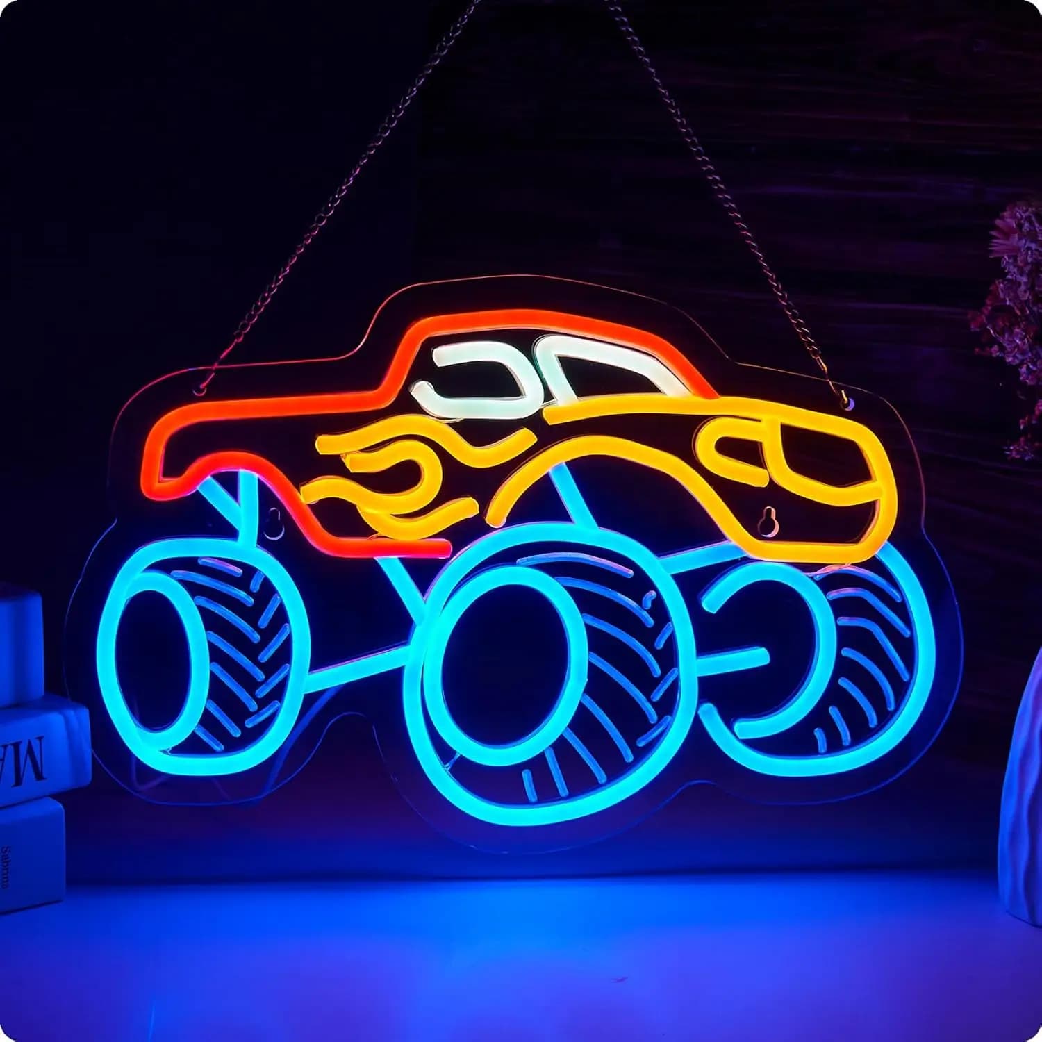 Insegna al neon Monster Truck Luce al neon dimmerabile USB per compleanno Bambini Ragazzi Camera Sala giochi Decorazione al neon artistica Regalo di compleanno